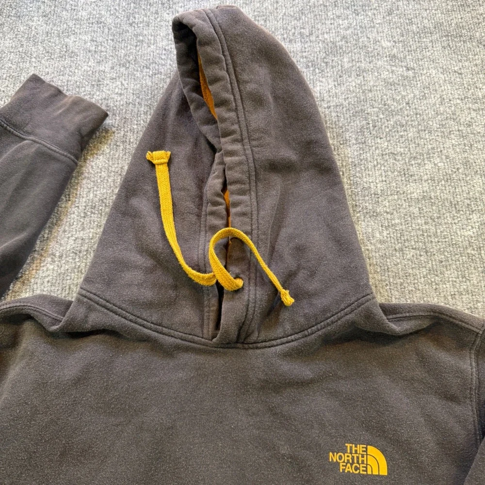 The North Face Mens Sleeve Logo Pullover Hoodie Grey Yellow Large